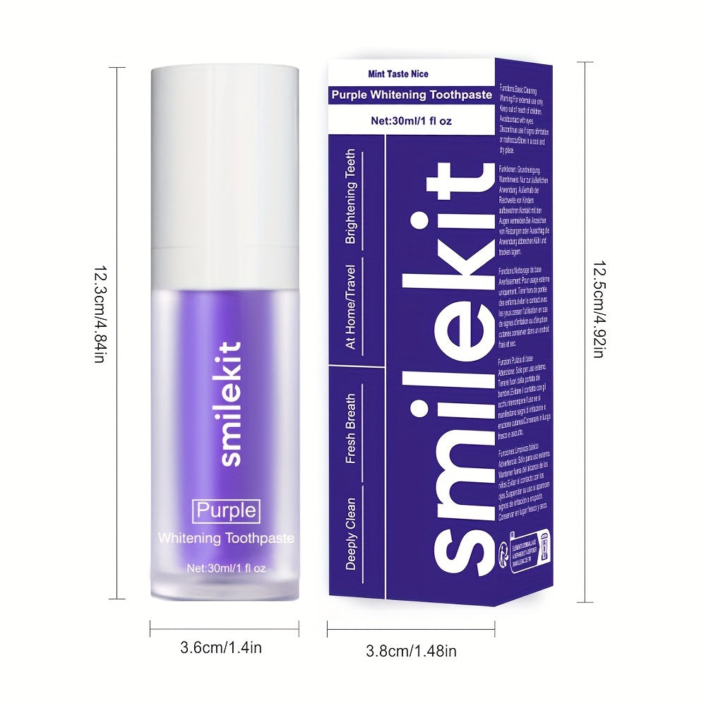 SMILEKIT Kit de blanqueamiento dental, juego de 2 piezas, pasta de dientes blanqueadora con sabor a menta (≤100 ml) y polvo blanqueador morado, fórmula de limpieza profunda para un aliento fresco, cuidado dental apto para el hogar y los viajes