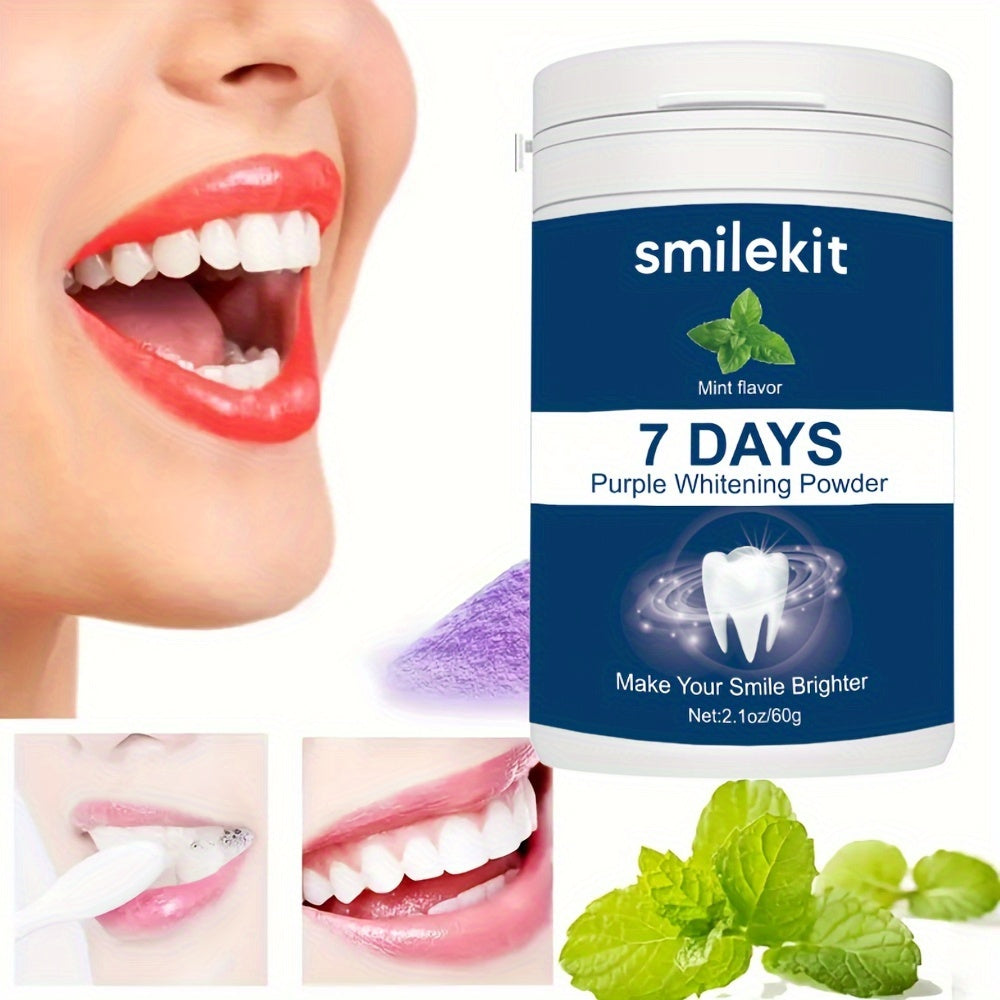 SMILEKIT Kit de blanqueamiento dental, juego de 2 piezas, pasta de dientes blanqueadora con sabor a menta (≤100 ml) y polvo blanqueador morado, fórmula de limpieza profunda para un aliento fresco, cuidado dental apto para el hogar y los viajes