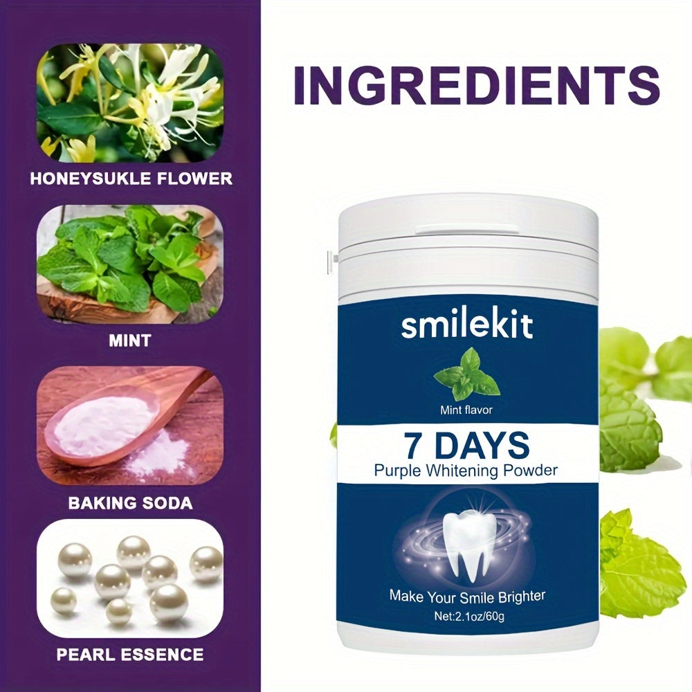 SMILEKIT Kit de blanqueamiento dental, juego de 2 piezas, pasta de dientes blanqueadora con sabor a menta (≤100 ml) y polvo blanqueador morado, fórmula de limpieza profunda para un aliento fresco, cuidado dental apto para el hogar y los viajes