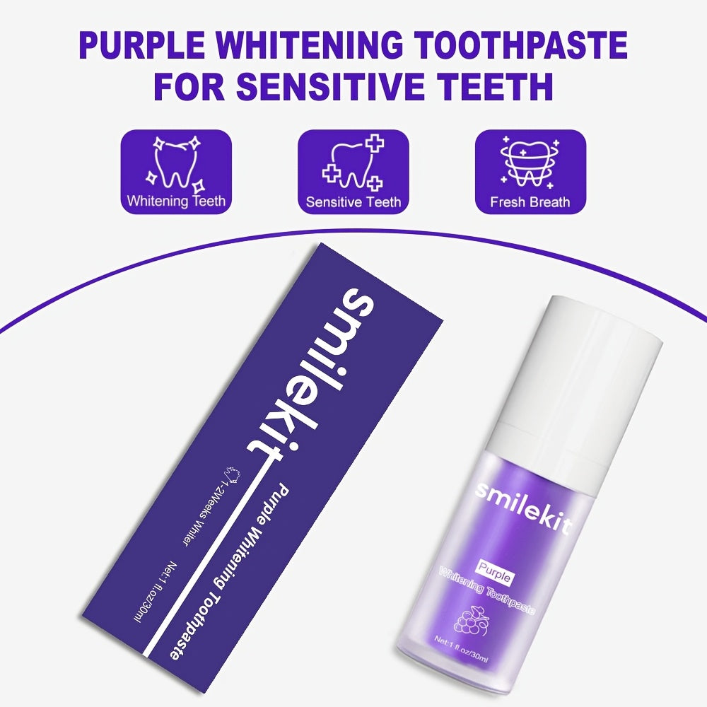 SMILEKIT Teeth Whitening Kit, 2pcs Set with Grape Flavored Whitening Toothpaste and Mint Whitening Paste, Deep Clean Formula for Fresh Breath and Brighter Smile