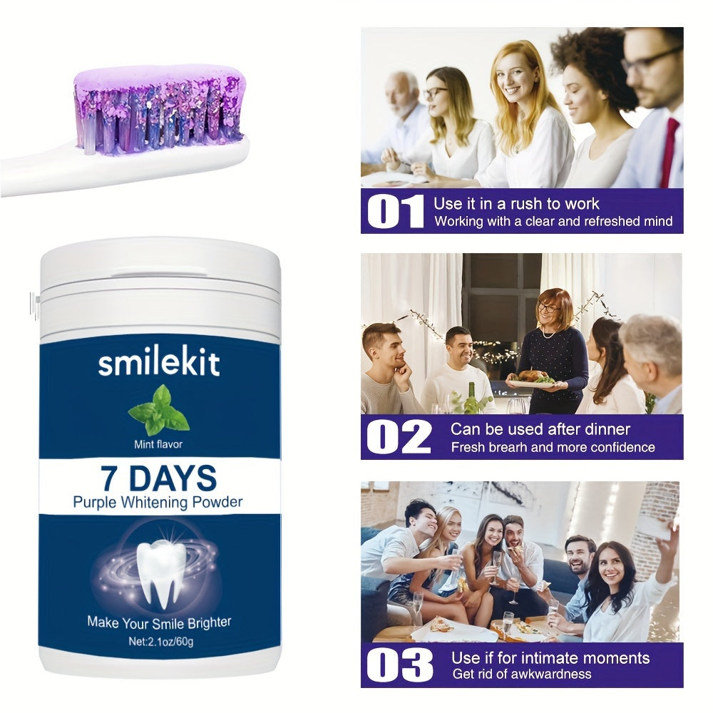 SMILEKIT Kit de blanqueamiento dental, juego de 2 piezas, pasta de dientes blanqueadora con sabor a menta (≤100 ml) y polvo blanqueador morado, fórmula de limpieza profunda para un aliento fresco, cuidado dental apto para el hogar y los viajes