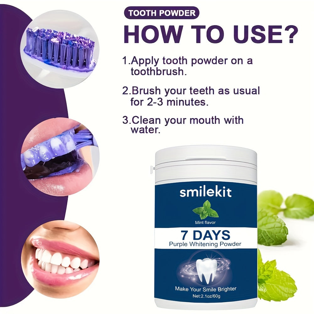 SMILEKIT Kit de blanqueamiento dental, juego de 2 piezas, pasta de dientes blanqueadora con sabor a menta (≤100 ml) y polvo blanqueador morado, fórmula de limpieza profunda para un aliento fresco, cuidado dental apto para el hogar y los viajes