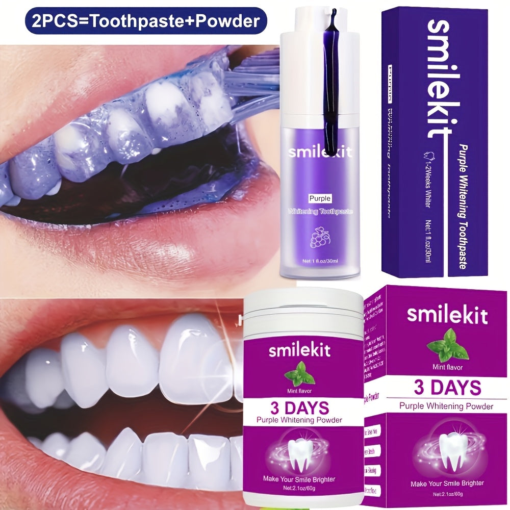 SMILEKIT Teeth Whitening Kit, 2pcs Set with Grape Flavored Whitening Toothpaste and Mint Whitening Paste, Deep Clean Formula for Fresh Breath and Brighter Smile